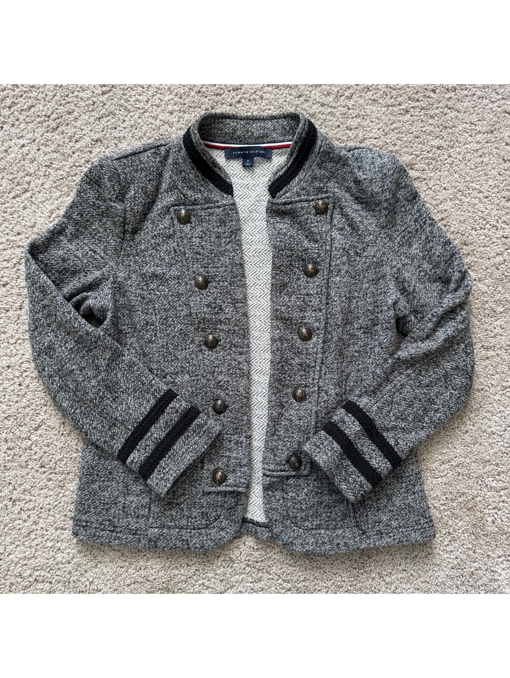 women’s Tommy Hilfiger Open Style Military Front Button Jacket Sweater Gray M